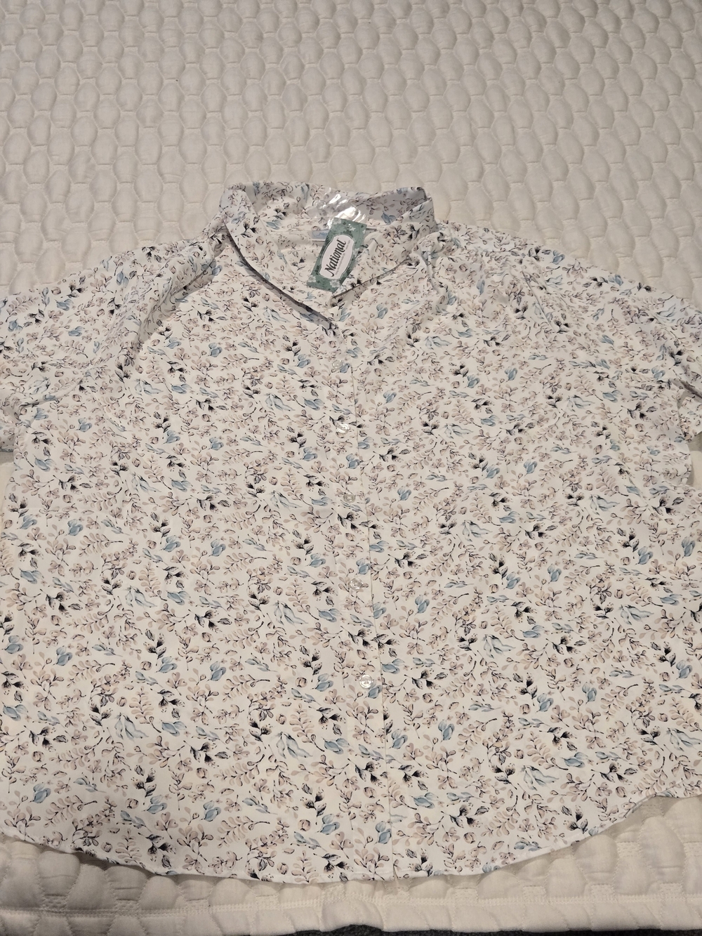 National New With Tags Vintage Women's Button Down Blouse White Floral Size 2xl